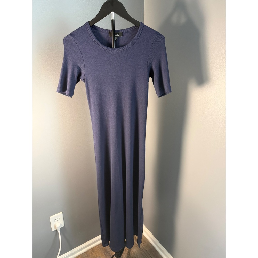 AYR Maxi Dress Women XS Navy Blue Ribbed Short Sleeve Minimalist Classic Luxury
